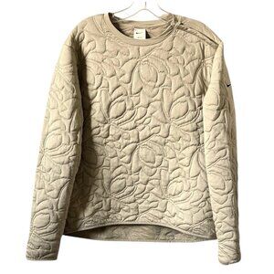 Women’s NIKE Golf Quilted Sweatshirt Dri Fit Tan Pockets Shoulder Zip Size Large